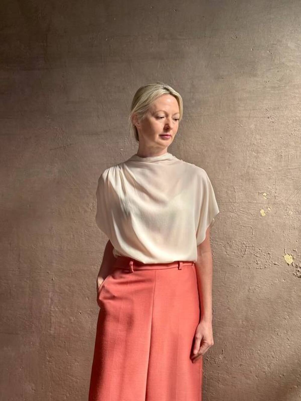 TWP Wish You Would Draped Silk Top in Pink Tint L